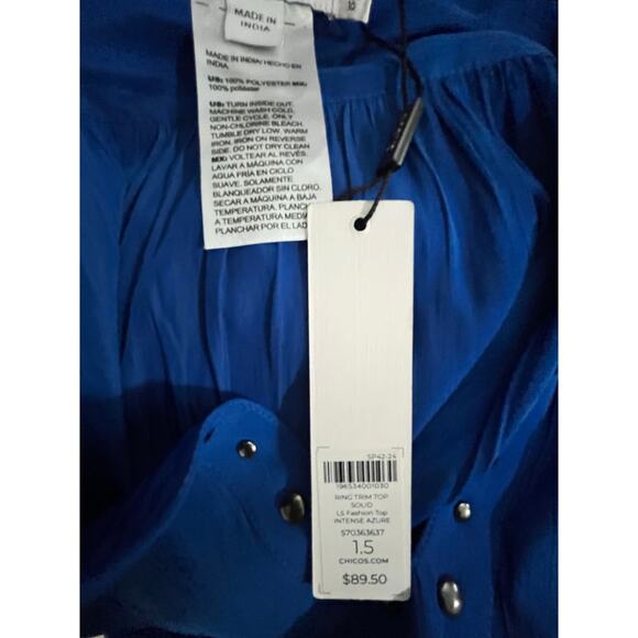 Chicos Blue Embellished 3/4 Sleeve Blouse – Size 10 (NWT) - Picture 8 of 8